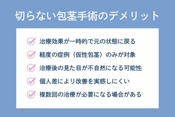 切らない包茎手術のデメリットはおもに5つ