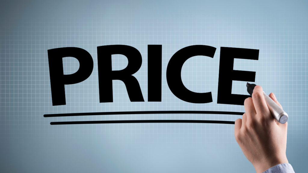 PRICEという文字を書いている