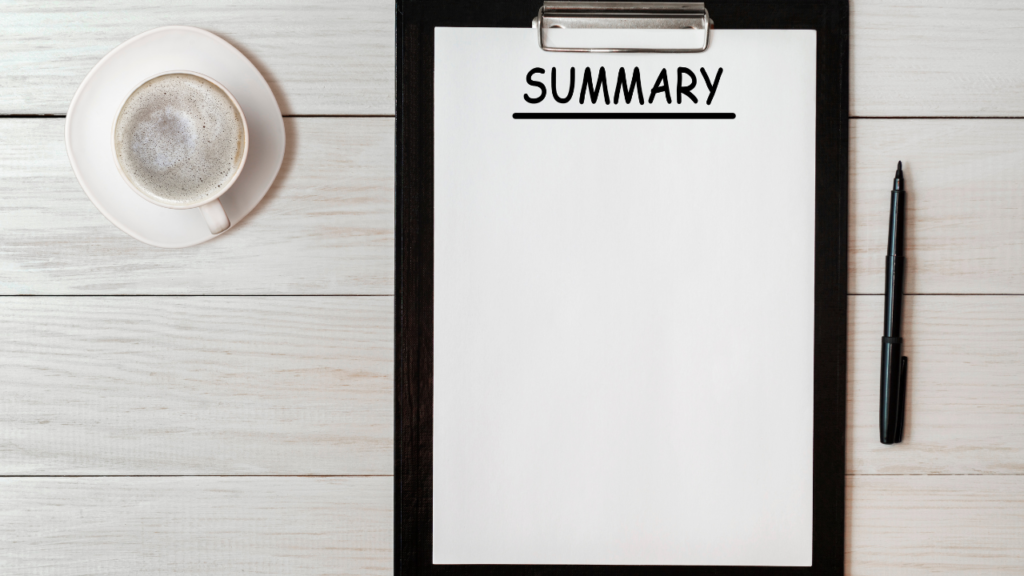 SUMMARYと書かれたクリップボード