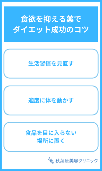 大見出し直下画像 食欲を抑える薬でダイエットを成功させるコツ