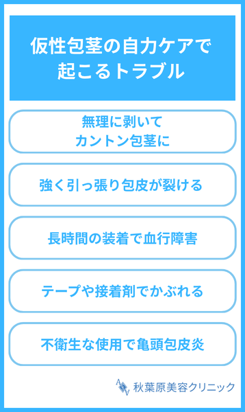 大見出し直下画像 仮性包茎を自力で治すと起こりうるトラブル